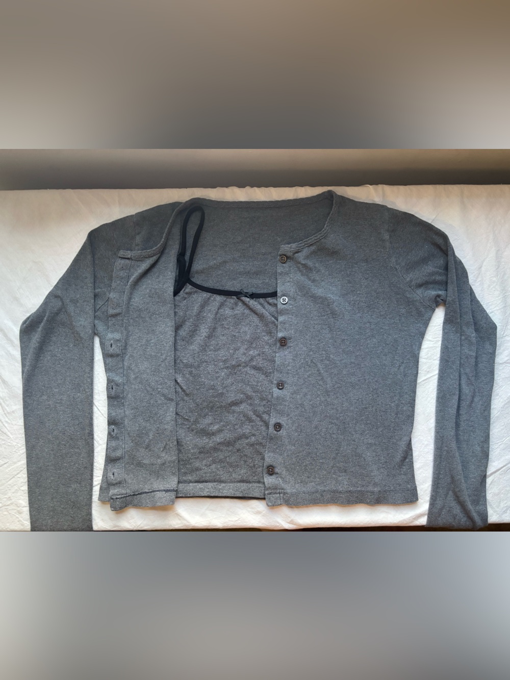 Brandy Melville Charcoal Athelia Cardigan and Skylar Bow tank top
